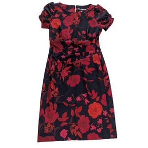 Karl Lagerfeld Paris Scuba Crepe Pleated Waist Sheath Dress Navy Floral Size 2